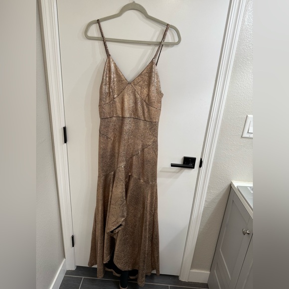 Hutch Vicky Metallic Maxi Dress - Gold Metallic High-Low V-Neck Dress, Size 10 - Picture 4 of 10